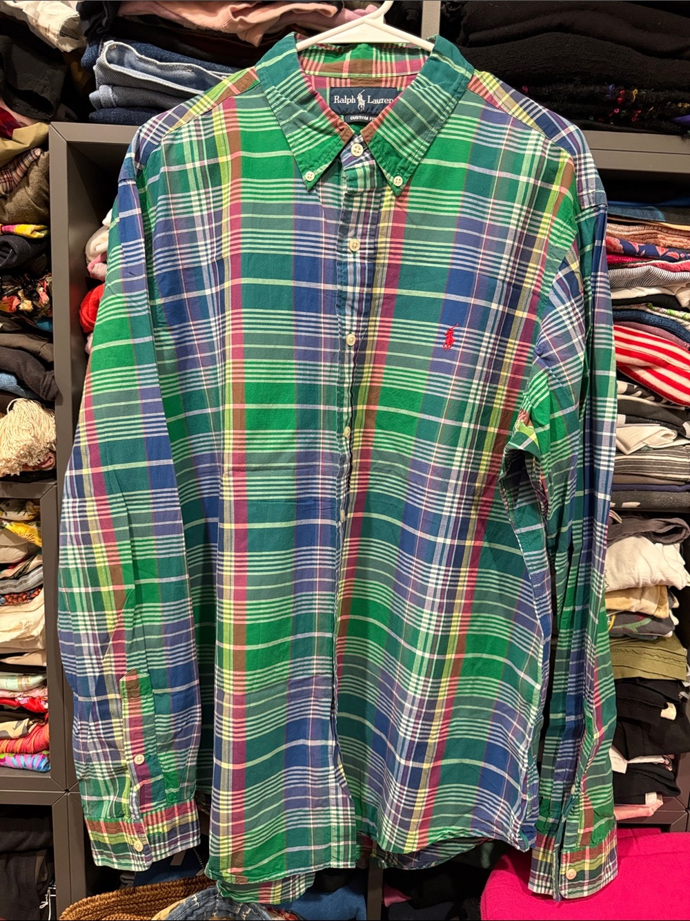 VINTAGE Ralph Lauren Men's Green Plaid Button-Down Shirt